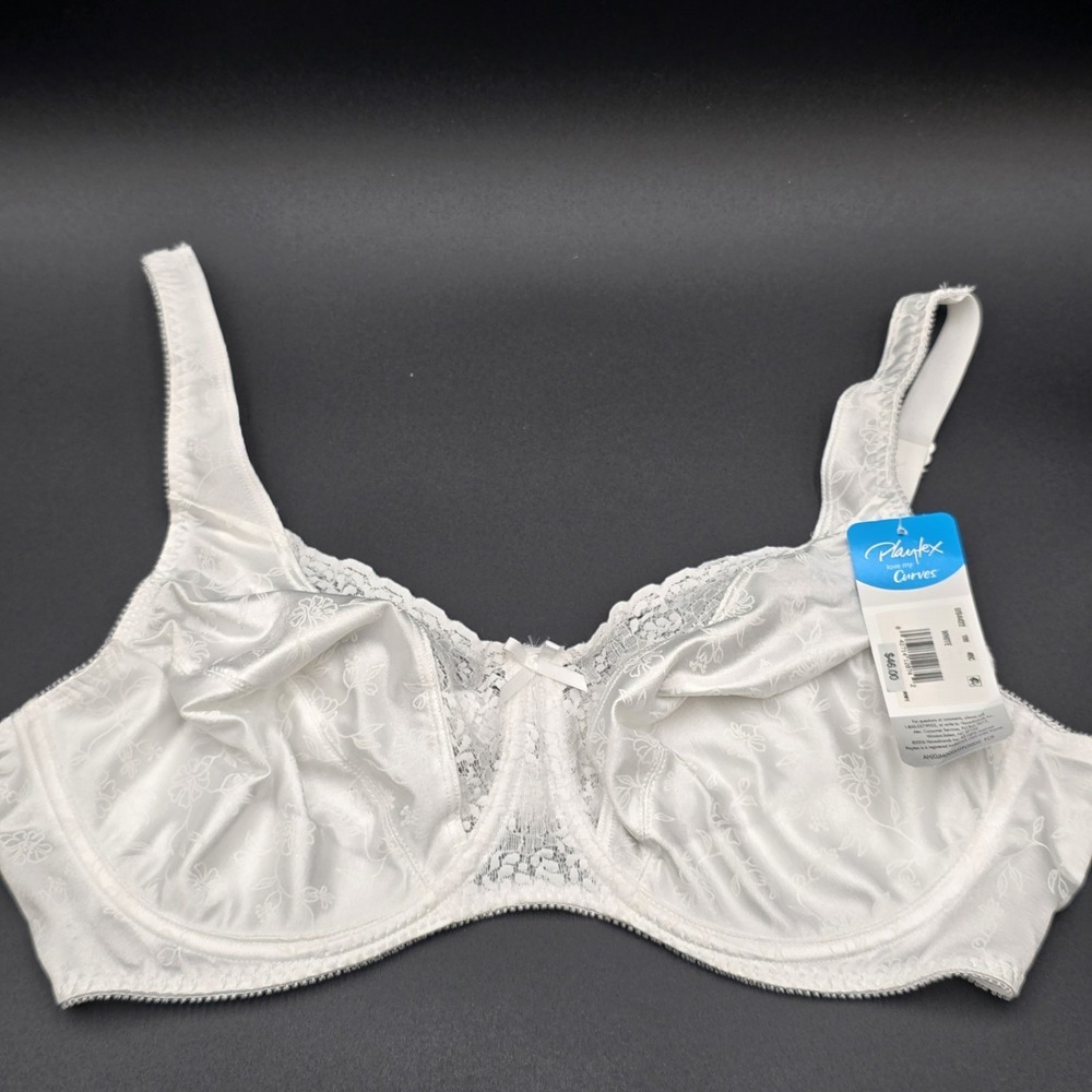 Playtex White Underwire Bra Size 40C Style 4422 Love My Curves‎ Lace Bow NEW